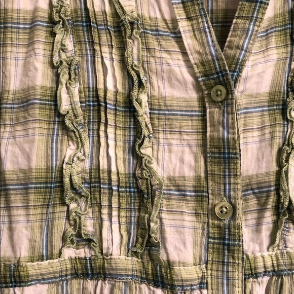 💐Green White Plaid Empire Button Down Shirt - Picture 3 of 5